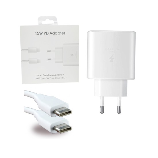 Travel Adaptor EP-TA845XBEGCN USB Type C 45W with Type C to Type C Cable (5A) White Travel Adaptor EP-TA845XBEGCN USB Type C 45W with Type C to Type C Cable (5A) White